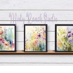 Set of 3 Beautiful UNFRAMED Wildflowers Watercolor Wall Art Prints